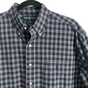 Ralph Lauren Men’s Size L Moore Plaid Shirt Navy Blue Long Sleeve 100% Cotton